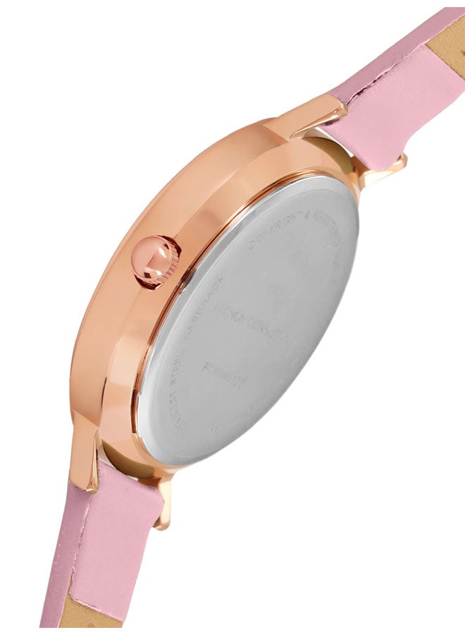 French Connection Pink Dial Pink Leather Strap Analog Watch for Women 34mm - Image 3