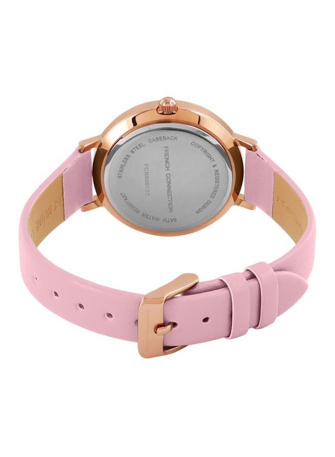 French Connection Pink Dial Pink Leather Strap Analog Watch for Women 34mm - Image 4