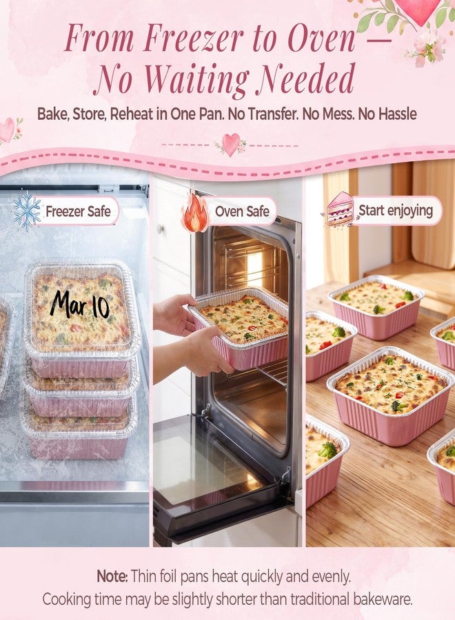 YQER 35 Pack 8x8 Inch Pink Disposable Aluminum Pans with Lids, Spoons, 8 Inch Square Cake Tins Containers - Foil Baking Pans for Brownies, Meal Prep, Cinnamon Roll Pan, Freezer to Oven, Bake Pack Sell - Image 4