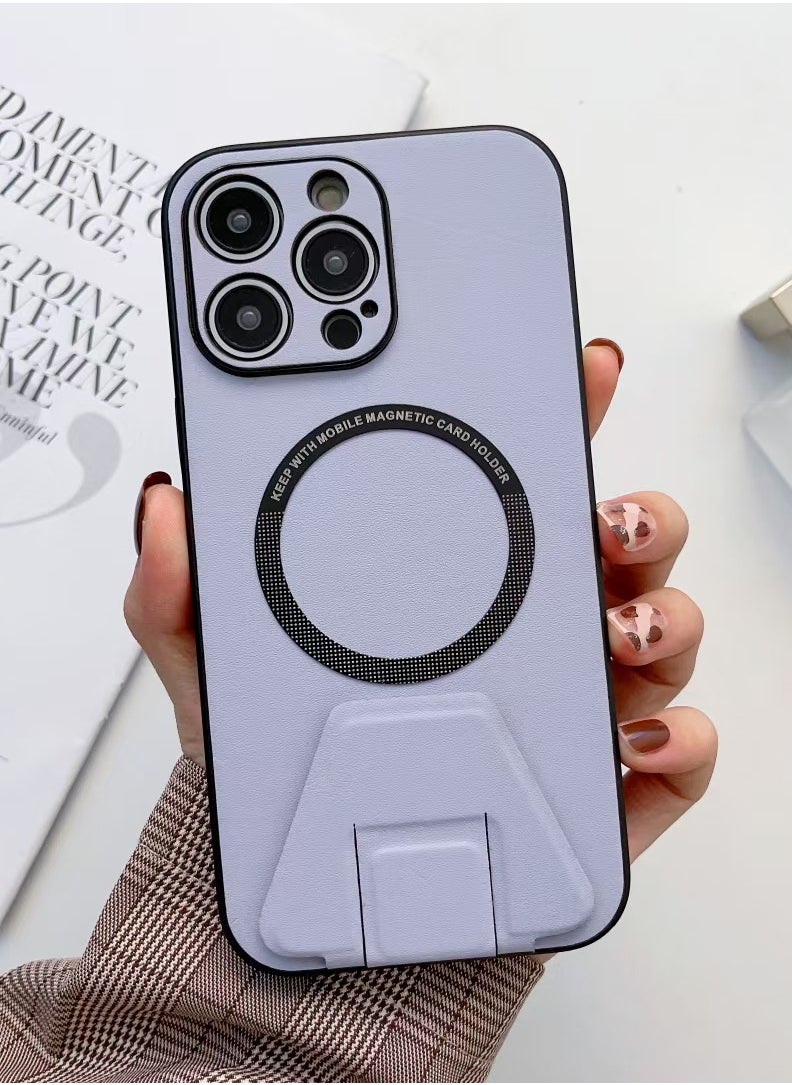 LEEKA - iPhone 14 Pro LEEKA Magsafe Wireless Charging Mobile Phone Leather Case For iPhone 14 Plus 13 Mini 12 11 Pro Max XS XR Buckle Ring Stand Back Cover apple iPhone 14 Pro (Purple) - Image 1