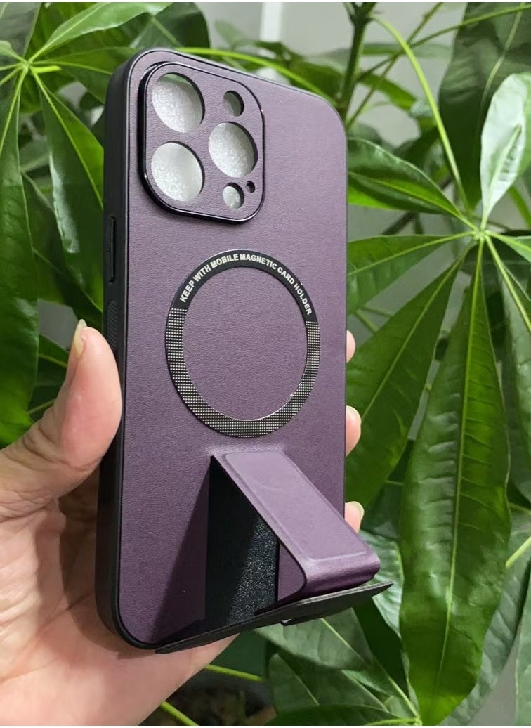 LEEKA - iPhone 14 Pro LEEKA Magsafe Wireless Charging Mobile Phone Leather Case For iPhone 14 Plus 13 Mini 12 11 Pro Max XS XR Buckle Ring Stand Back Cover apple iPhone 14 Pro (Purple) - Image 1