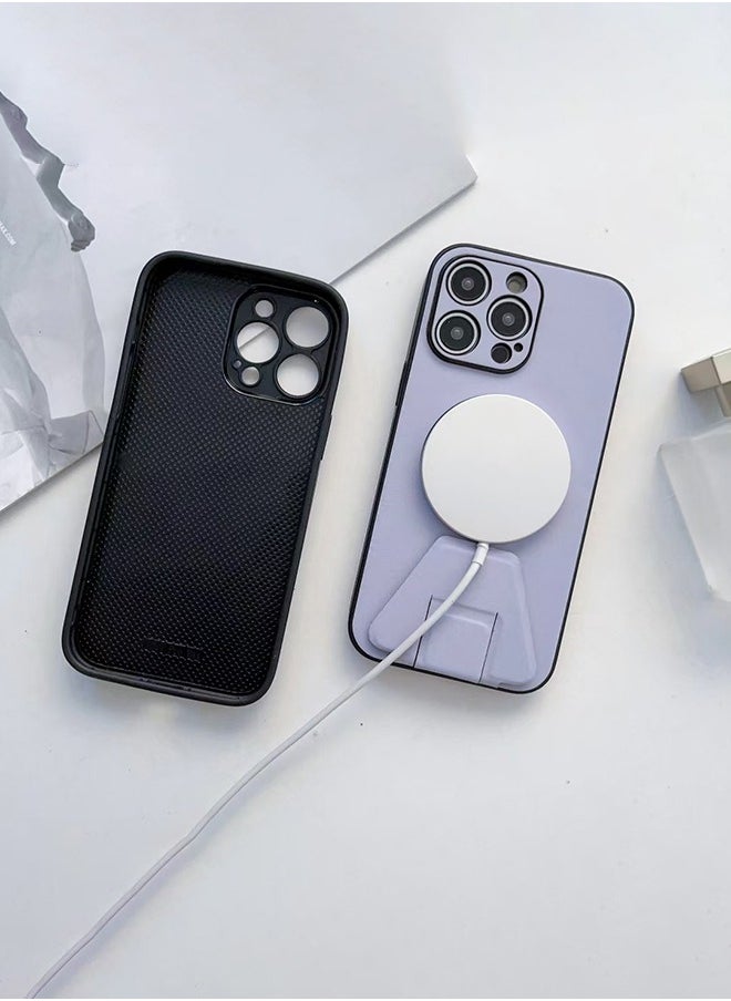 LEEKA - iPhone 14 Pro LEEKA Magsafe Wireless Charging Mobile Phone Leather Case For iPhone 14 Plus 13 Mini 12 11 Pro Max XS XR Buckle Ring Stand Back Cover apple iPhone 14 Pro (Purple) - Image 1