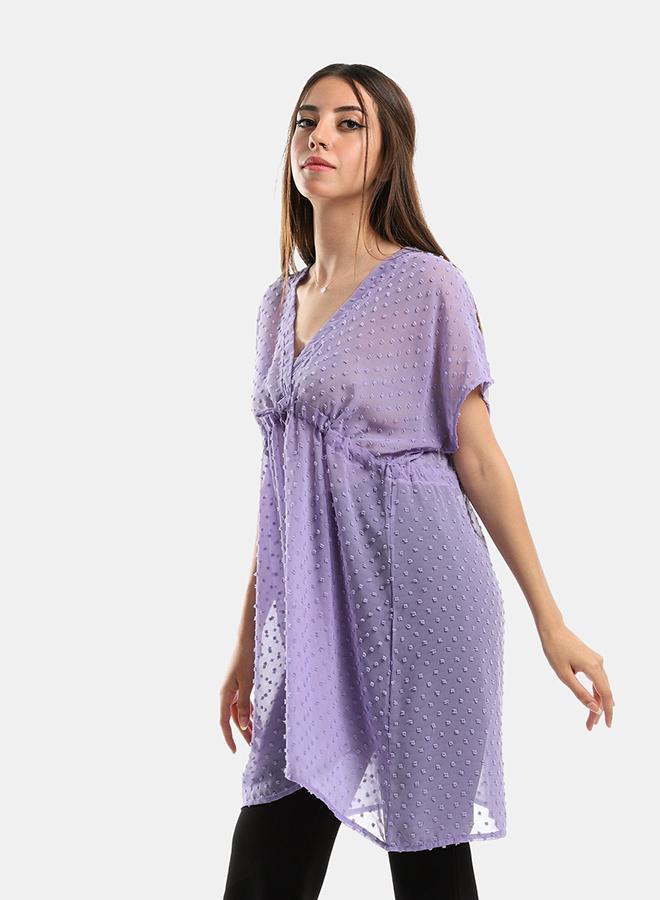 kady Jamila Women Self Stitches Sheer Short Sleeves Blousewomen ,purple-XXL - Image 2