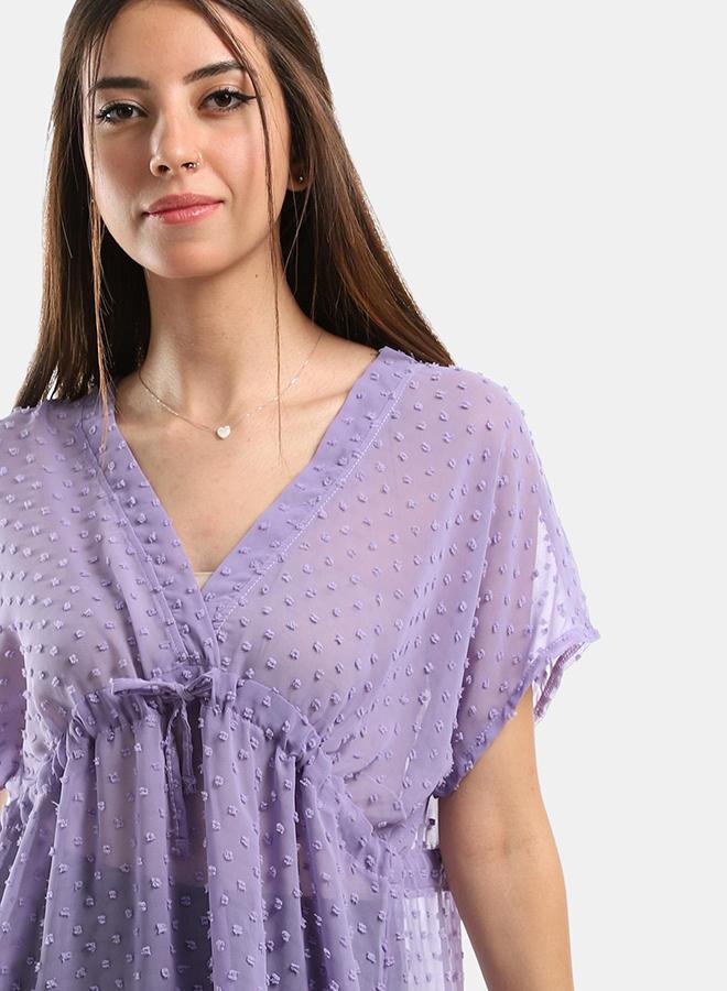 kady Jamila Women Self Stitches Sheer Short Sleeves Blousewomen ,purple-XXL - Image 4