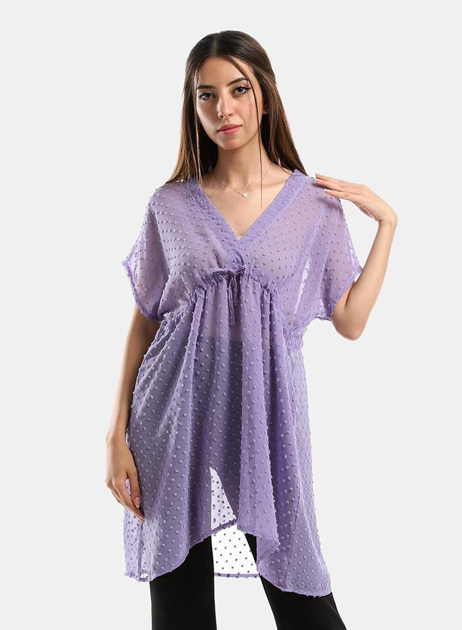 kady Jamila Women Self Stitches Sheer Short Sleeves Blousewomen ,purple-XXL - Image 1