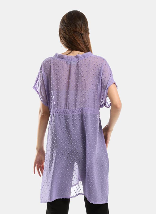 kady Jamila Women Self Stitches Sheer Short Sleeves Blousewomen ,purple-XXL - Image 3