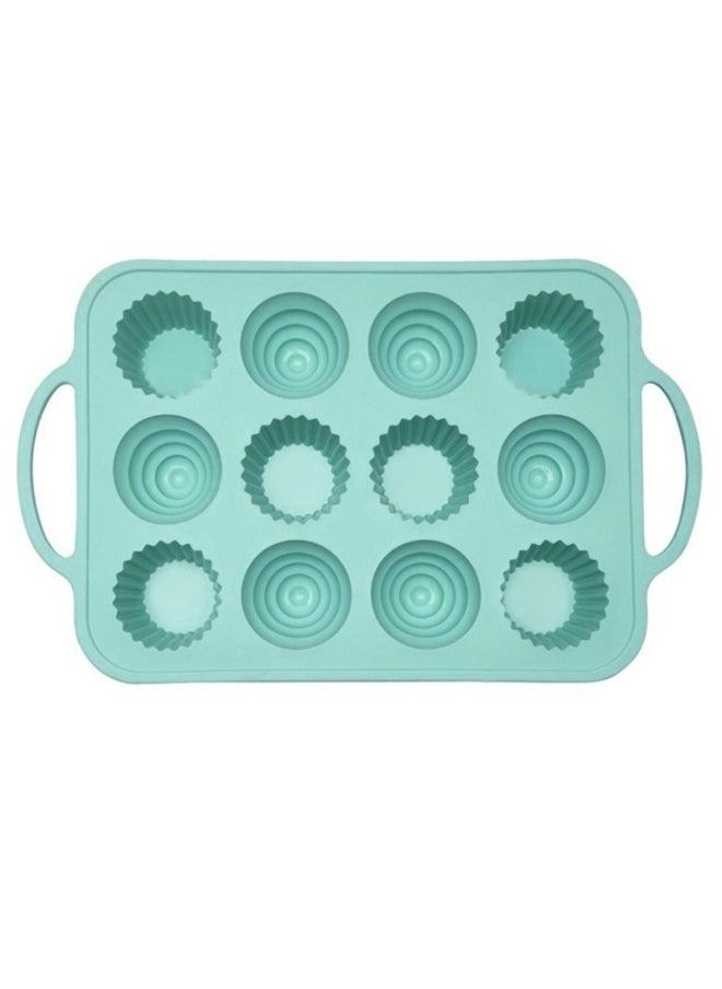 Happy Home - 12 Cups Cake Silicone Stencil with Handle Reusable Baking Cups for Tart Muffin - Image 1