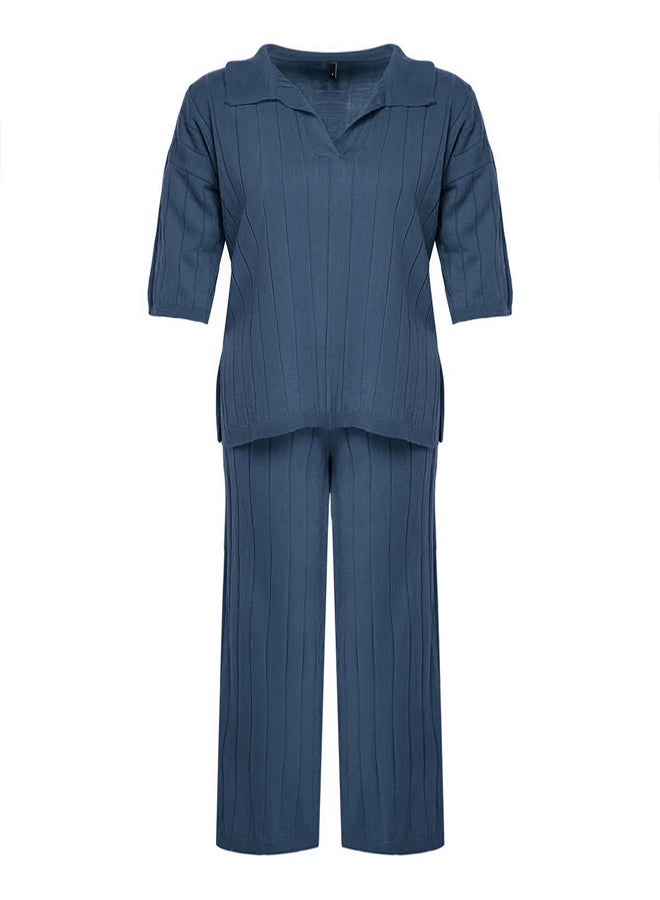 trendyol Indigo Basic Corded Bottom-Top Set - Image 5