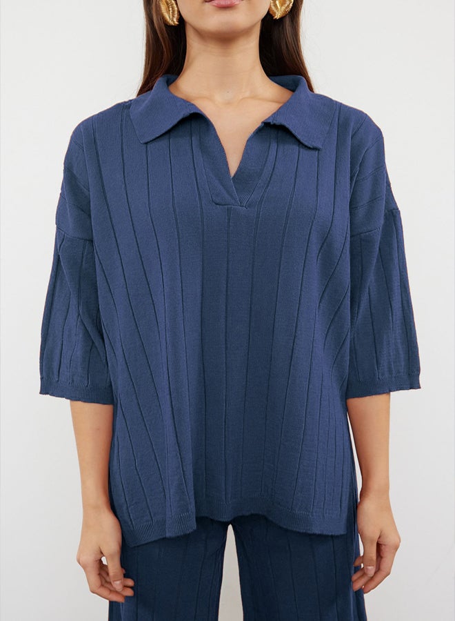 trendyol Indigo Basic Corded Bottom-Top Set - Image 3