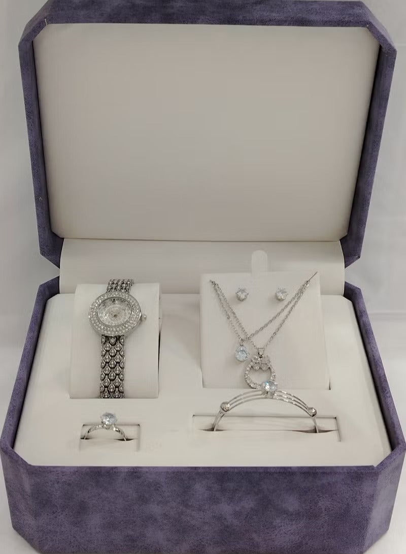 Soft and elegant women's sets, zircon, steel watch