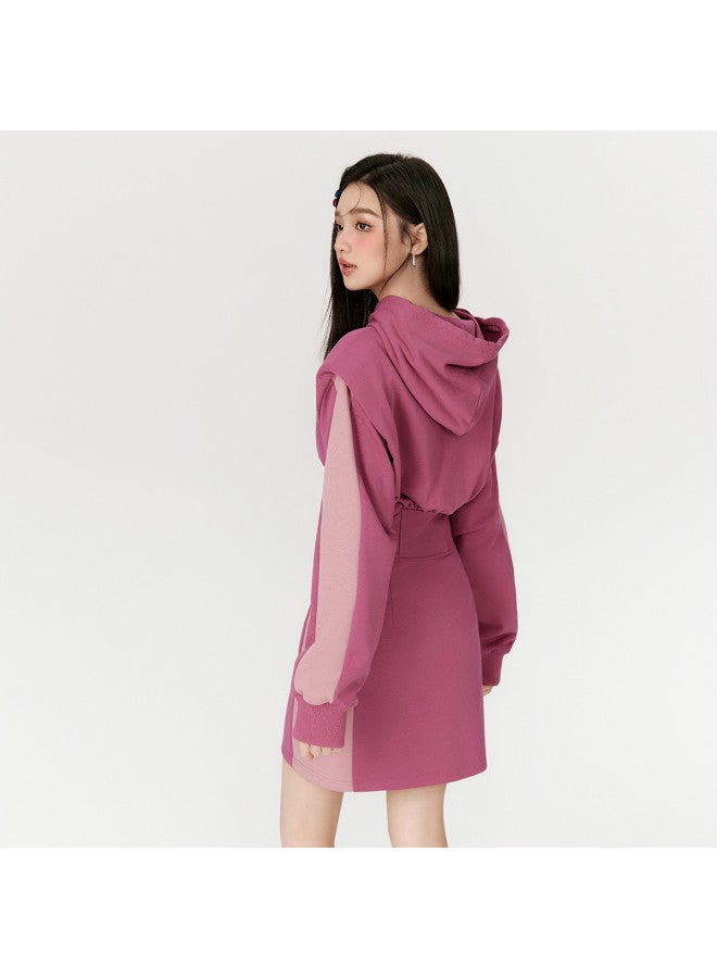 EPTISON Long-Sleeved Dress For Women, Autumn Vintage Style, High-End Belted Padded Shoulder Short Dress, Fashionable Hooded Casual Sweatshirt Dress - Image 5