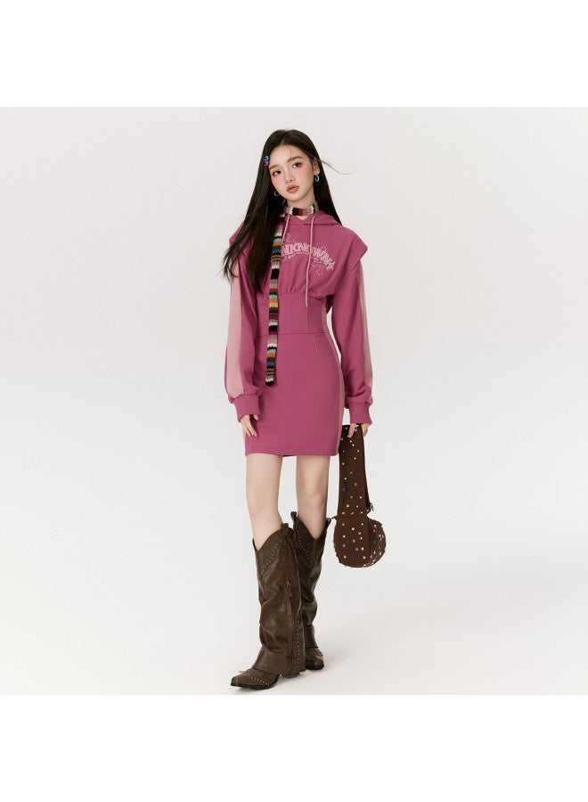 EPTISON Long-Sleeved Dress For Women, Autumn Vintage Style, High-End Belted Padded Shoulder Short Dress, Fashionable Hooded Casual Sweatshirt Dress - Image 4