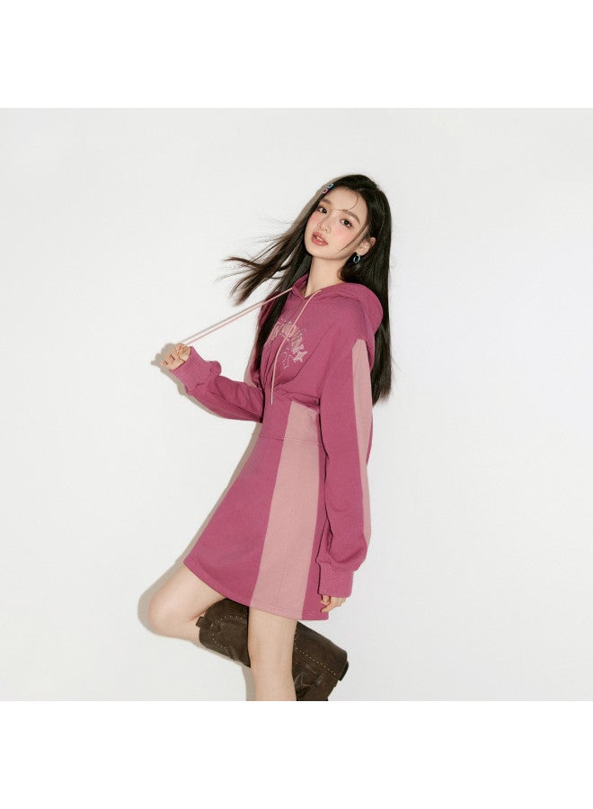 EPTISON Long-Sleeved Dress For Women, Autumn Vintage Style, High-End Belted Padded Shoulder Short Dress, Fashionable Hooded Casual Sweatshirt Dress - Image 2