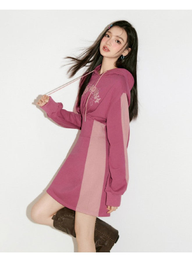 EPTISON Long-Sleeved Dress For Women, Autumn Vintage Style, High-End Belted Padded Shoulder Short Dress, Fashionable Hooded Casual Sweatshirt Dress - Image 1