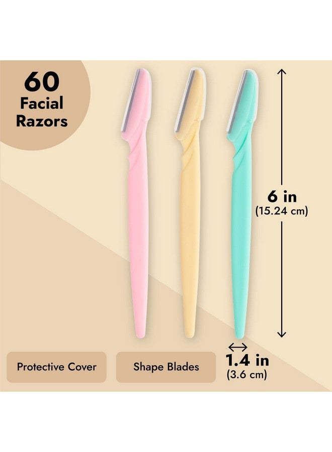 جلامليلي مجموعة من 60 أداة تقشير الوجه، شفرات حلاقة للوجه لإزالة شعر النساء، مجموعة كبيرة من ماكينات الحلاقة مقاس 6 بوصات في 3 ألوان (وردي، أزرق فيروزي، أصفر فاتح) - Image 4