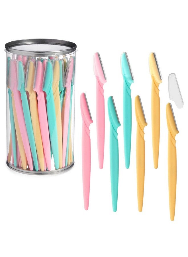 جلامليلي مجموعة من 60 أداة تقشير الوجه، شفرات حلاقة للوجه لإزالة شعر النساء، مجموعة كبيرة من ماكينات الحلاقة مقاس 6 بوصات في 3 ألوان (وردي، أزرق فيروزي، أصفر فاتح) - Image 1