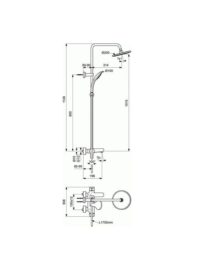 milano Danube Home Ideal Standard Cerafine Rain Shower, Stainless Steel Complete Shower Set, Rain Shower, Shower Column, Handheld Shower Head With Slide Bar Chrome  - Image 2