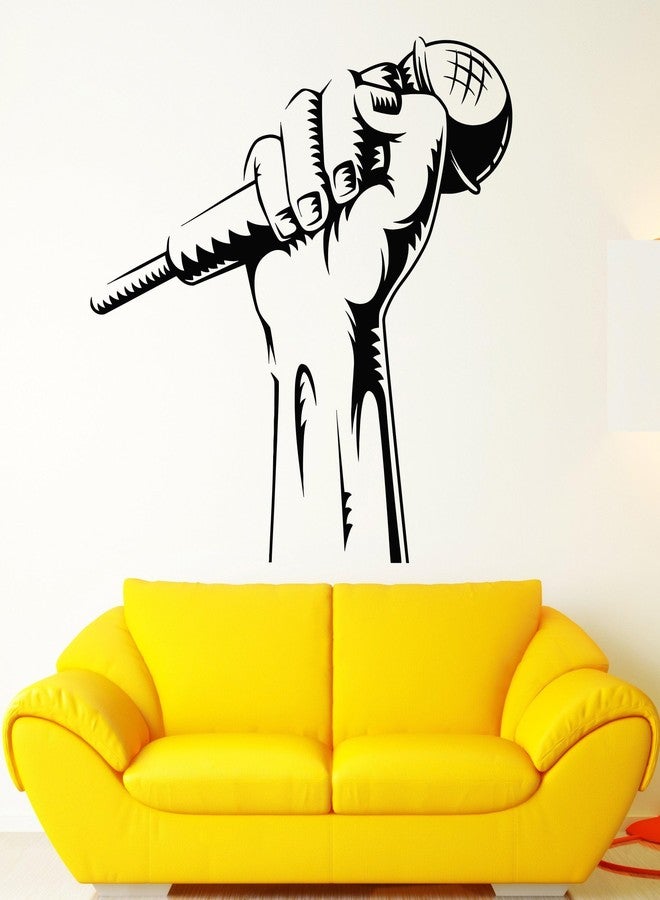 SnappySticker Microphone Hand Karaoke Wall Sticker for Bedroom Living Room Office ? Large Removable Waterproof Vinyl Wall Decal ? Home Decor Sticker Size: 27 X27