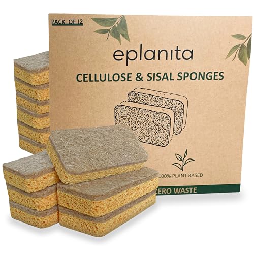 eplanita Natural Plant Based Scrub Sponges (12 Pack), Non-Scratch, Biodegradable Eco Scourers for Kitchen and Bathroom - Image 1