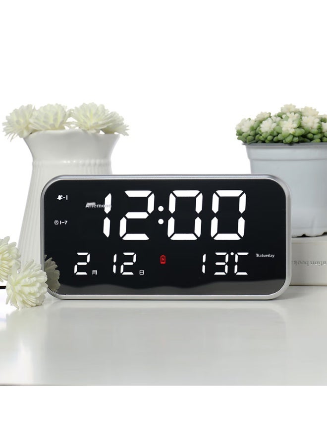 Hense Large Screen Electronic Alarm Clock Desktop Clock Bedside Table Clock Children'S Student Alarm Clock Ha801 Silver Flagship Edition - Image 2