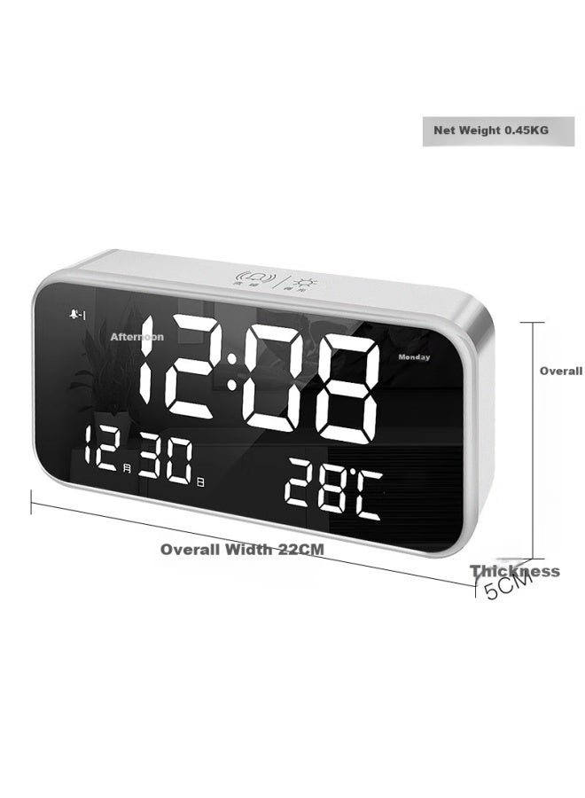 Hense Large Screen Electronic Alarm Clock Desktop Clock Bedside Table Clock Children'S Student Alarm Clock Ha801 Silver Flagship Edition - Image 3
