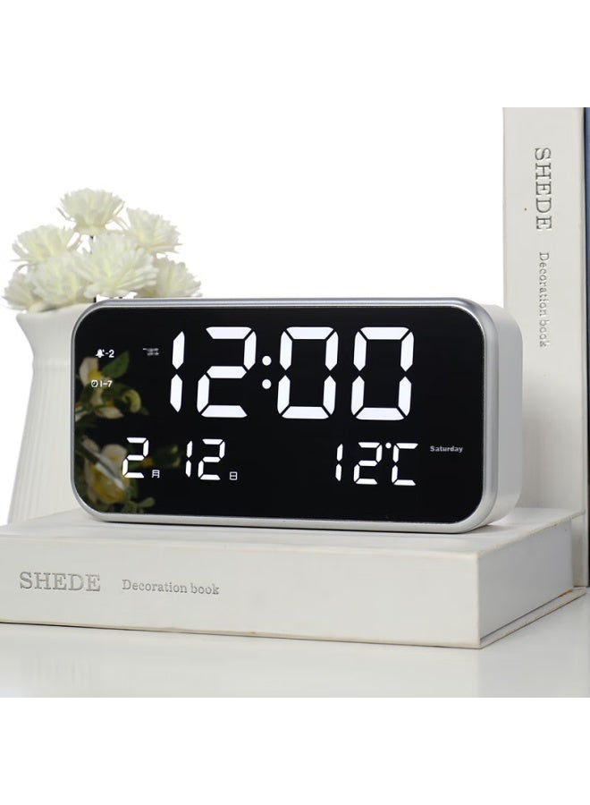 Hense Large Screen Electronic Alarm Clock Desktop Clock Bedside Table Clock Children'S Student Alarm Clock Ha801 Silver Flagship Edition - Image 1