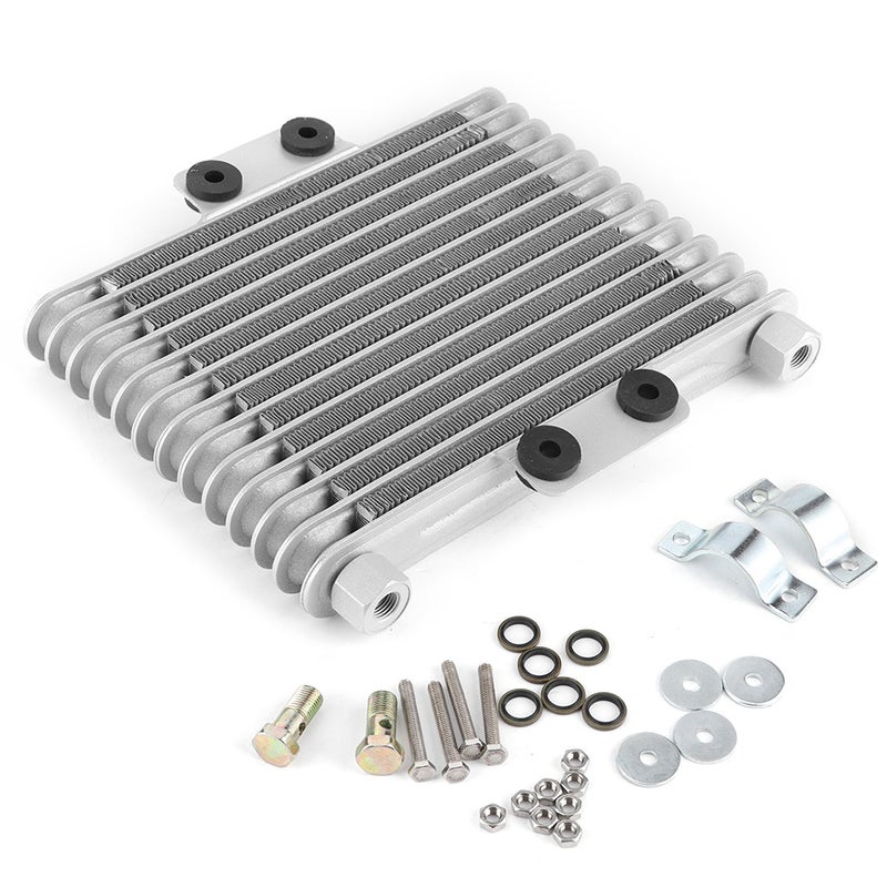 13 Row Universal Motorcycle Engine Oil Cooler Cooling Radiator Replacement 125-250CC Silver - Image 1