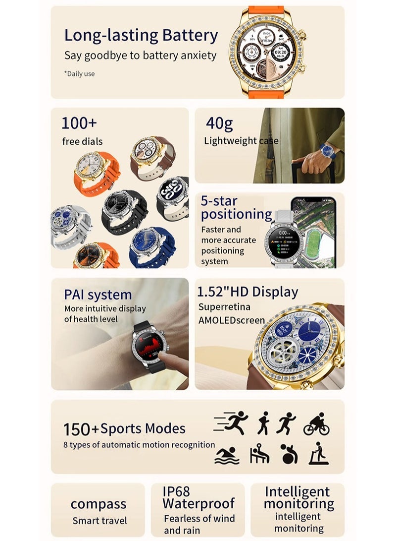 ساعة ذكية Z89promax بشاشة لمس HD مقاس 1.52 بوصة مع مقاومة للماء، والاتصال بتقنية البلوتوث مع مراقب ضغط الدم ومعدل ضربات القلب، ساعة رياضية ذكية رقمية (ذهبي) - Image 2