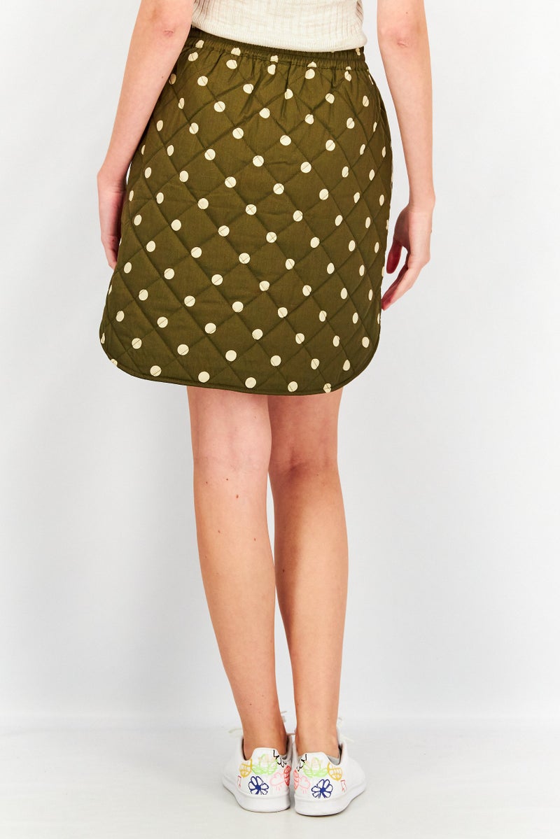 YAS Women Quilted Polka Dot Mini Skirt, Olive - Image 3