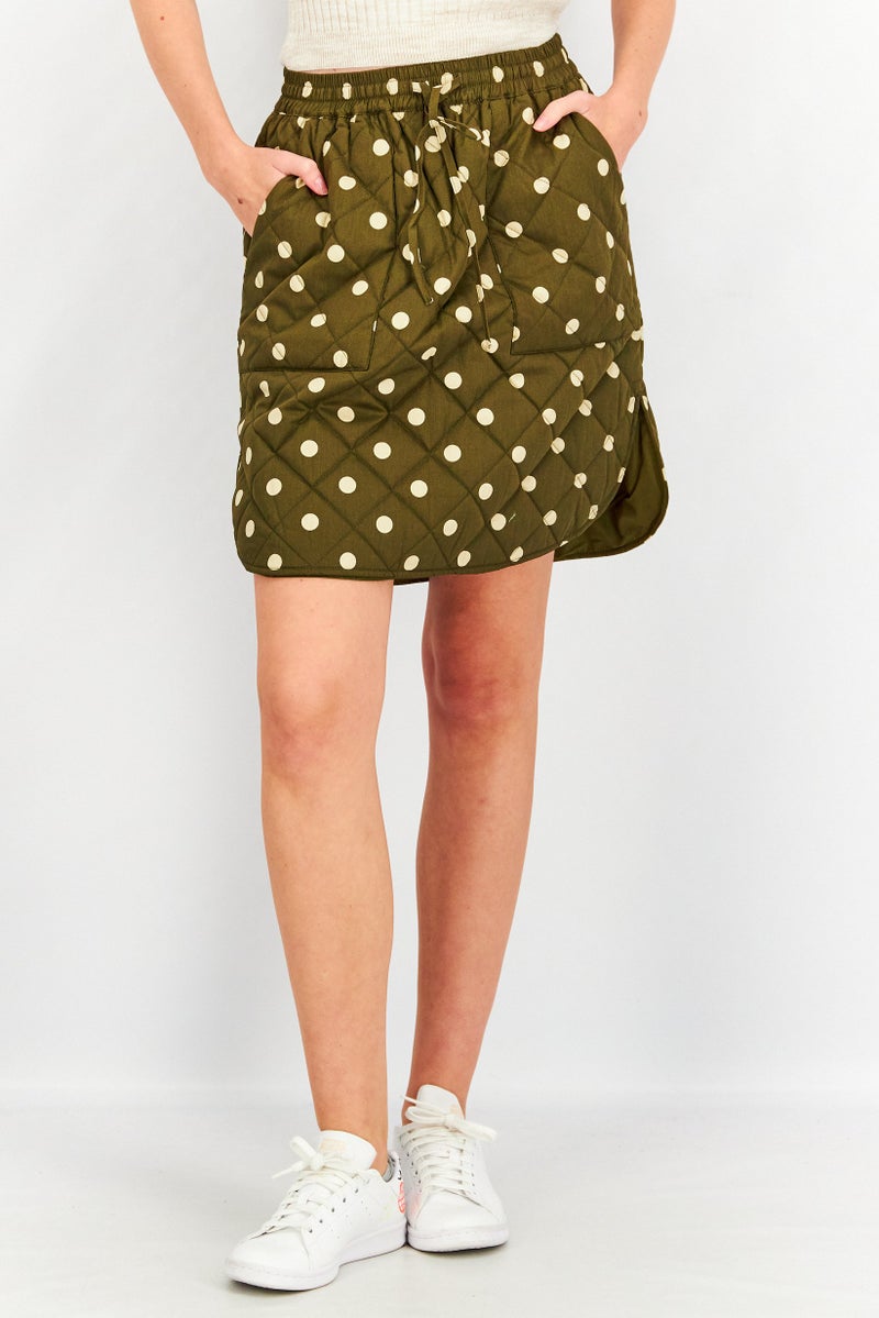YAS Women Quilted Polka Dot Mini Skirt, Olive - Image 1