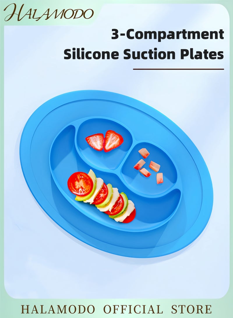 هالامودو طبق تغذية للأطفال مع مصاصة طبق غذاء سيليكون مقسم طبق تدريب الطعام للأطفال خالي من المواد السامة مناسب للاستخدام في الميكروويف وغسالة الصحون - Image 1