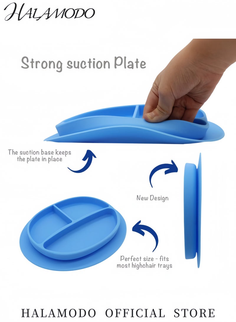هالامودو طبق تغذية للأطفال مع مصاصة طبق غذاء سيليكون مقسم طبق تدريب الطعام للأطفال خالي من المواد السامة مناسب للاستخدام في الميكروويف وغسالة الصحون - Image 3