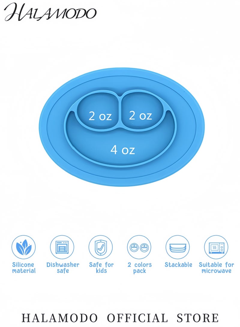 هالامودو طبق تغذية للأطفال مع مصاصة طبق غذاء سيليكون مقسم طبق تدريب الطعام للأطفال خالي من المواد السامة مناسب للاستخدام في الميكروويف وغسالة الصحون - Image 2