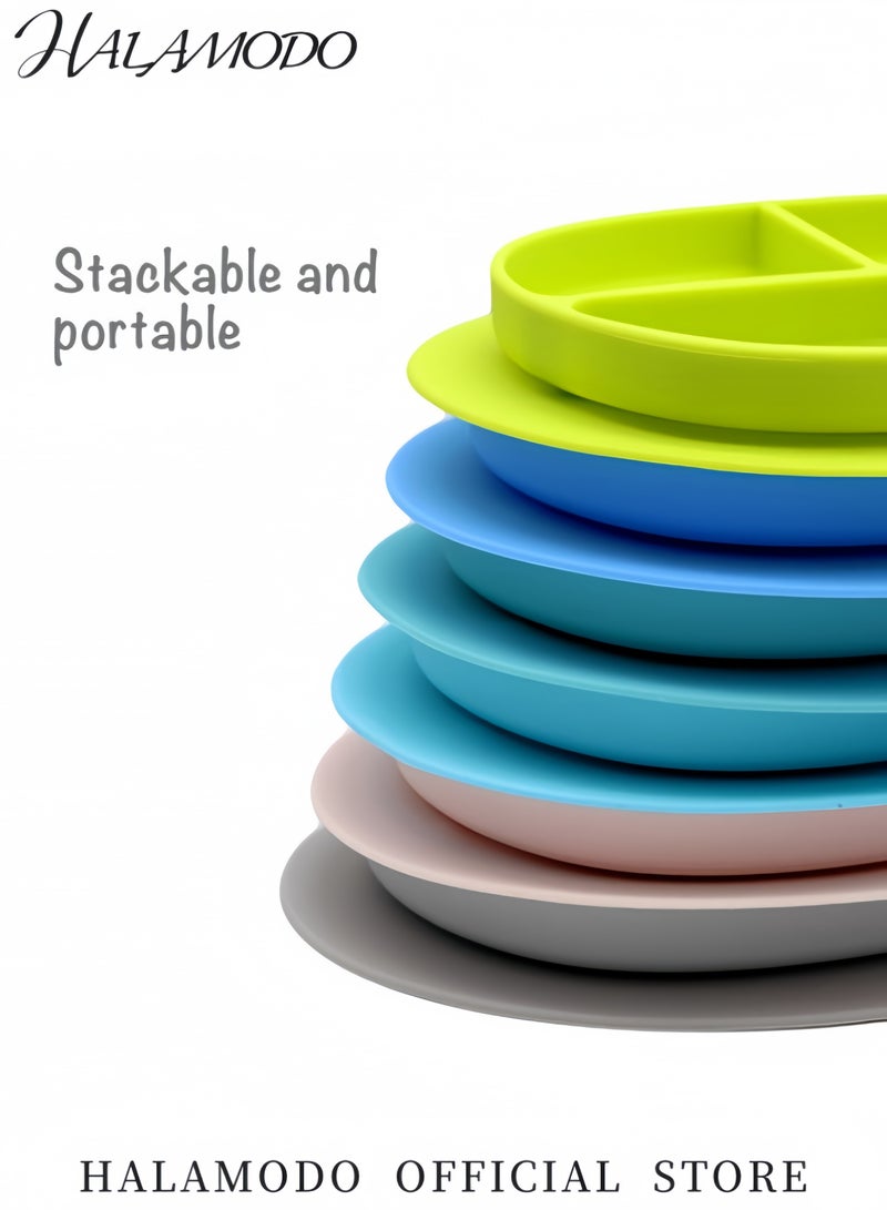 هالامودو طبق تغذية للأطفال مع مصاصة طبق غذاء سيليكون مقسم طبق تدريب الطعام للأطفال خالي من المواد السامة مناسب للاستخدام في الميكروويف وغسالة الصحون - Image 5