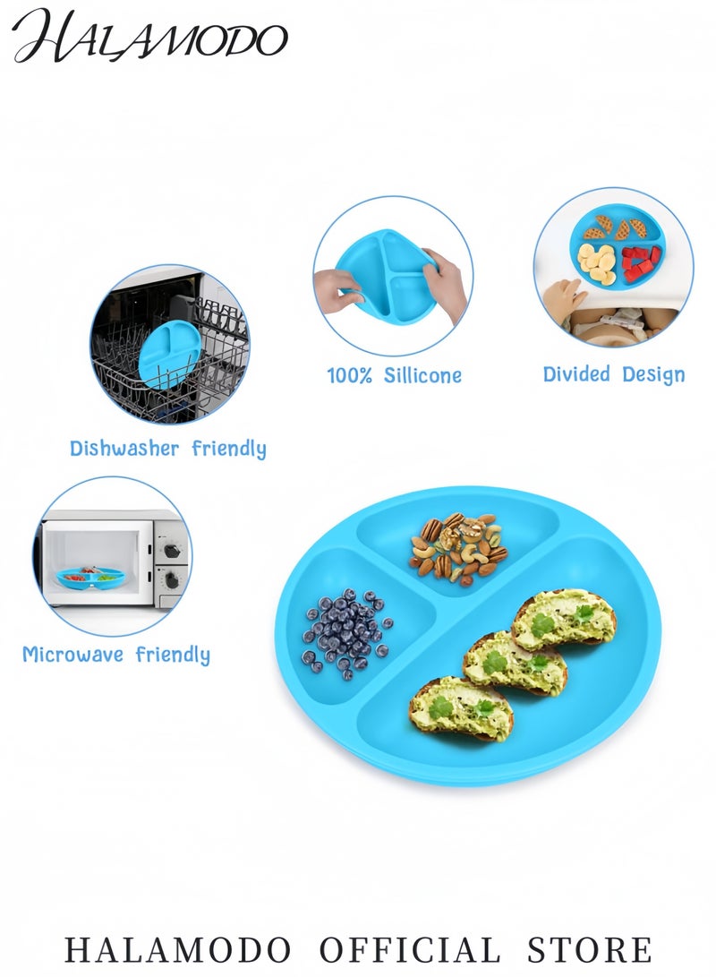 هالامودو طبق تغذية للأطفال مع مصاصة طبق غذاء سيليكون مقسم طبق تدريب الطعام للأطفال خالي من المواد السامة مناسب للاستخدام في الميكروويف وغسالة الصحون - Image 4