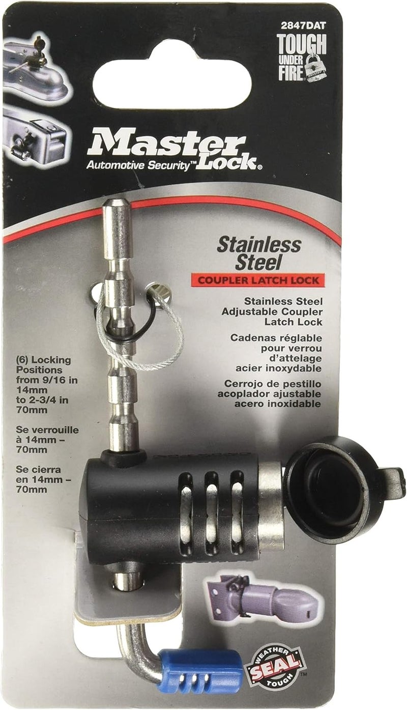 MasterLock Trailer Lock, Stainless Steel Adjustable Coupler Latch Lock, 2847DAT - Image 2