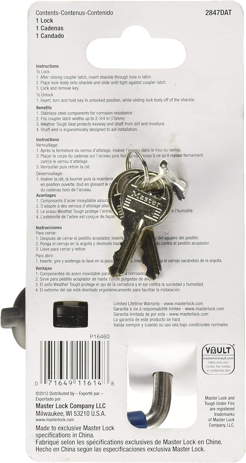 MasterLock Trailer Lock, Stainless Steel Adjustable Coupler Latch Lock, 2847DAT - Image 3