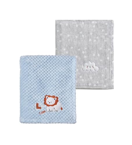CREVENT 2Pcs 30''X40'' Cute Cozy Fluffy Warm Baby Blankets for Infants Toddlers' Bedding Crib Cot Stroller - Grey Cloud + Lion - Image 1