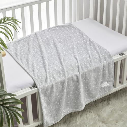 CREVENT 2Pcs 30''X40'' Cute Cozy Fluffy Warm Baby Blankets for Infants Toddlers' Bedding Crib Cot Stroller - Grey Cloud + Lion - Image 4