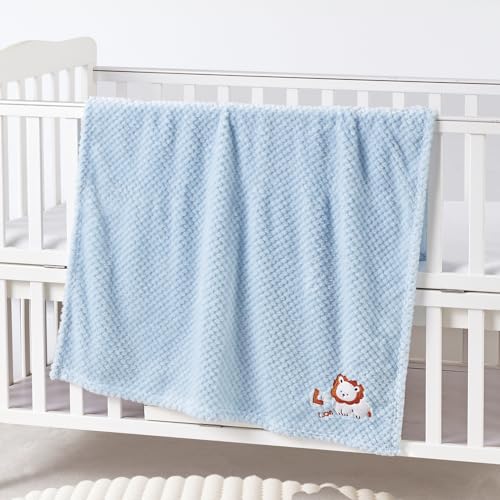 CREVENT 2Pcs 30''X40'' Cute Cozy Fluffy Warm Baby Blankets for Infants Toddlers' Bedding Crib Cot Stroller - Grey Cloud + Lion - Image 3