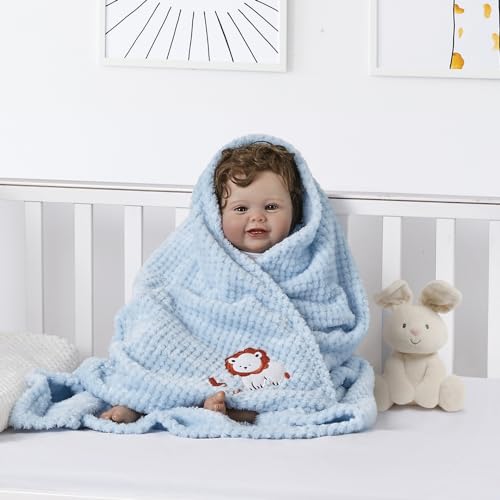 CREVENT 2Pcs 30''X40'' Cute Cozy Fluffy Warm Baby Blankets for Infants Toddlers' Bedding Crib Cot Stroller - Grey Cloud + Lion - Image 5
