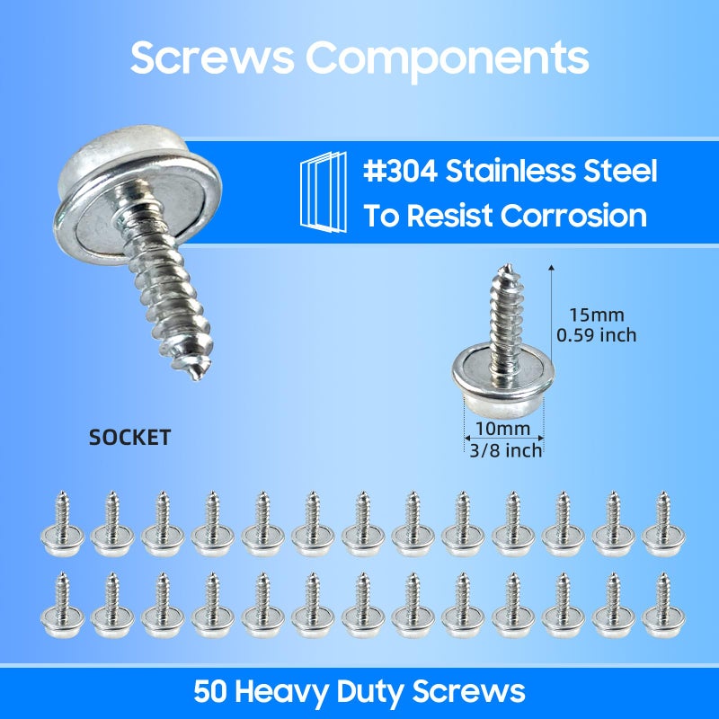 Rexhubro Canvas Snap Kit, Stainless Steel Snaps Marine Grade Snaps for Boat Cover - Snap Kit for Boat Cover 3/8" Socket Metal Snaps Fasteners for Clothing Leather Fabric Canvas150 PCS - Image 4