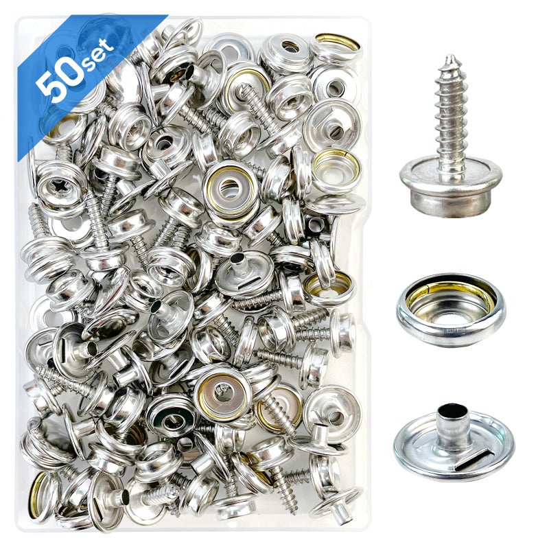 Rexhubro Canvas Snap Kit, Stainless Steel Snaps Marine Grade Snaps for Boat Cover - Snap Kit for Boat Cover 3/8" Socket Metal Snaps Fasteners for Clothing Leather Fabric Canvas150 PCS - Image 1