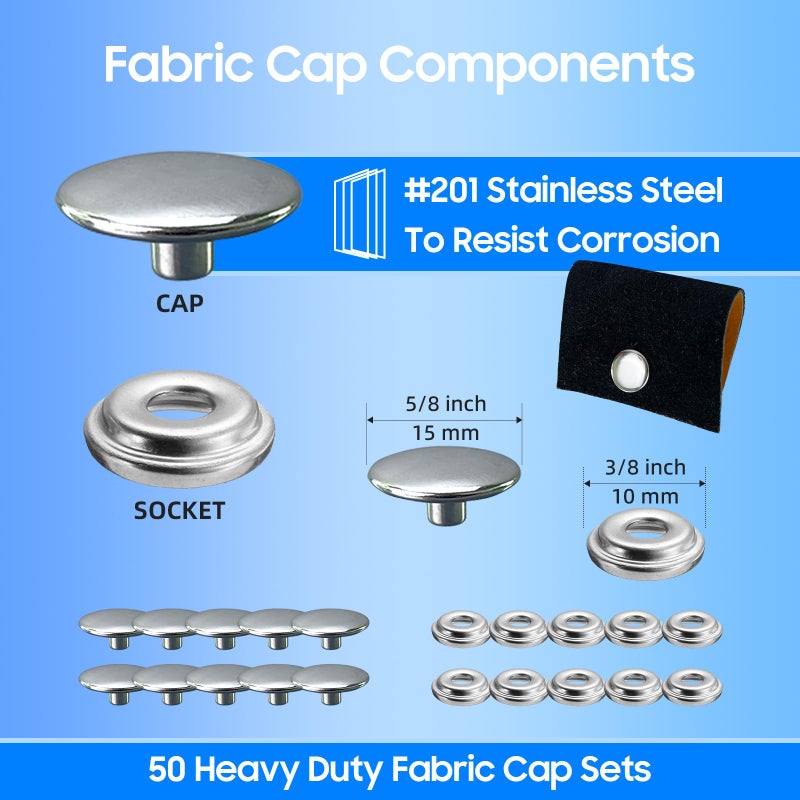 Rexhubro Canvas Snap Kit, Stainless Steel Snaps Marine Grade Snaps for Boat Cover - Snap Kit for Boat Cover 3/8" Socket Metal Snaps Fasteners for Clothing Leather Fabric Canvas150 PCS - Image 3