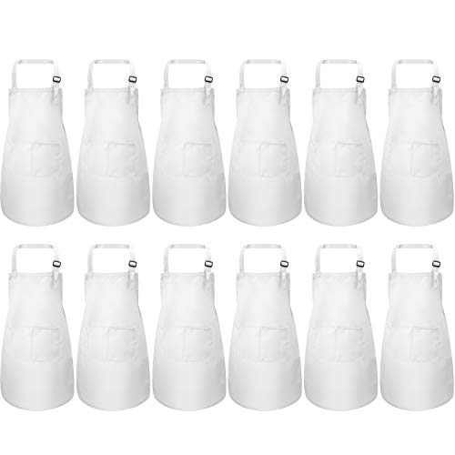SATINIOR 12 Pcs Kids Apron for 213 Age Adjustable Children Chef Art Smock with Pocket for Girl Boy ActivityWhiteL for 713 Age - Image 1