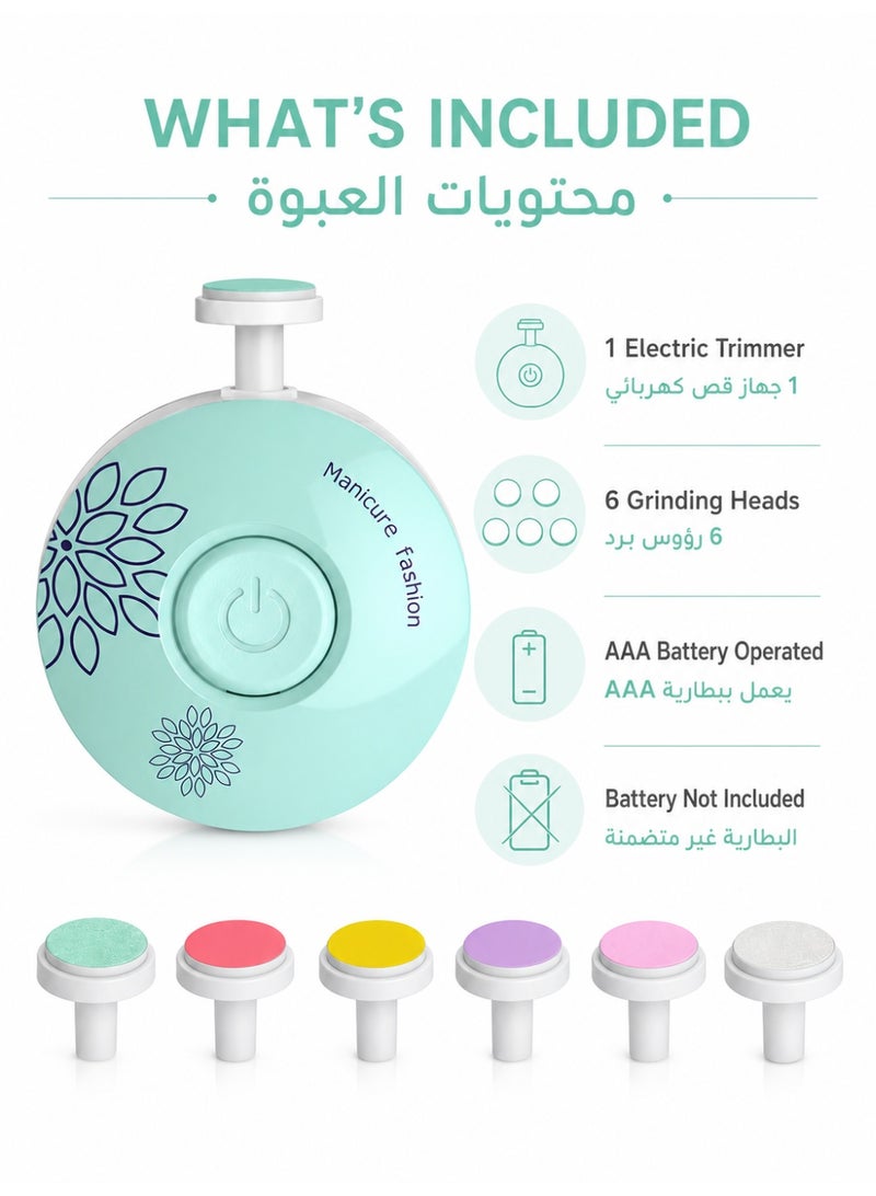 ليزيتشو Baby Nail Trimmer,Baby Nail Clippers Electric Baby Nail Trimmer آمنة للطفل حديث الولادة أصابع الأصابع الرعاية الأظافر تقطيع مجموعة بولندية 6 رؤوس طحن تعمل بطارية AAA (البطارية غير مدرجة) - Image 2