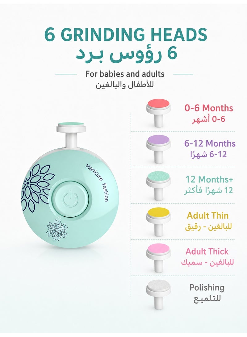 ليزيتشو Baby Nail Trimmer,Baby Nail Clippers Electric Baby Nail Trimmer آمنة للطفل حديث الولادة أصابع الأصابع الرعاية الأظافر تقطيع مجموعة بولندية 6 رؤوس طحن تعمل بطارية AAA (البطارية غير مدرجة) - Image 3