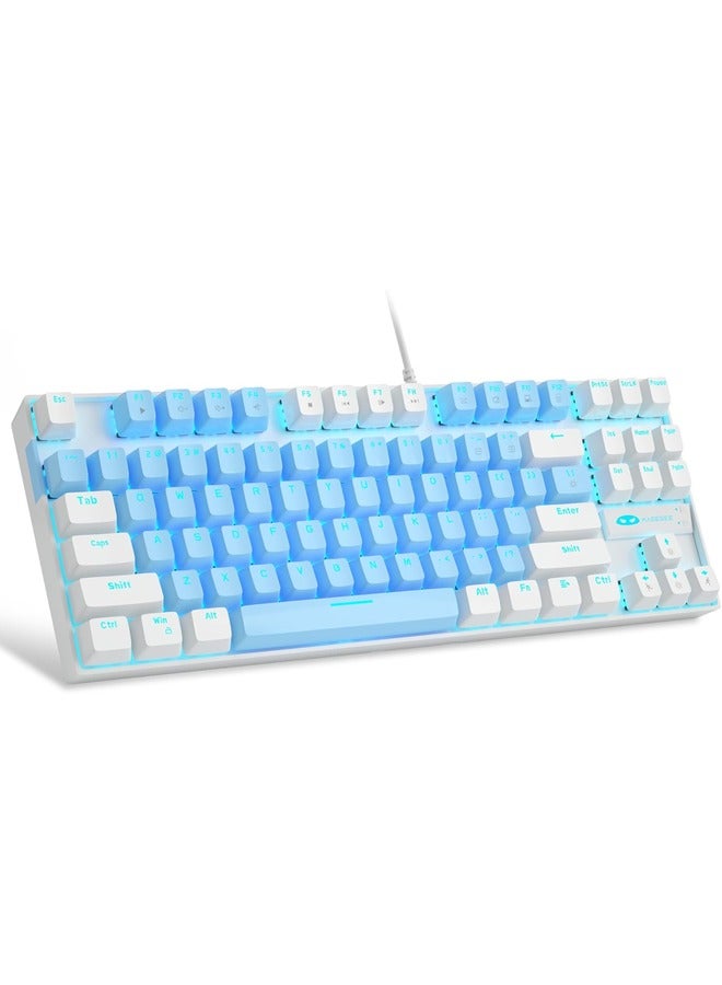 MageGee Mechanical Gaming Keyboard with Blue Switch, LED White Backlit Keyboard, 87 Keys Compact TKL 75% Wired - Blue/White - Image 1