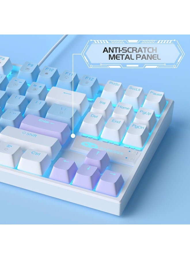 MageGee Mechanical Gaming Keyboard with Blue Switch, LED White Backlit Keyboard, 87 Keys Compact TKL 75% Wired - Blue/White - Image 4