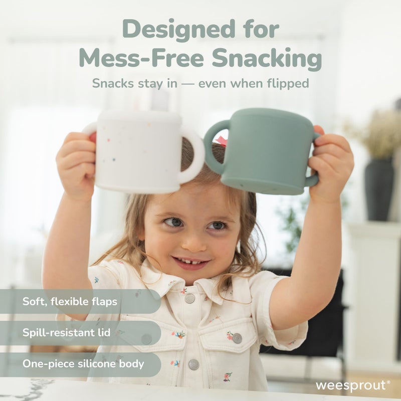 WeeSprout Snack Containers, Food Grade Silicone Cups, Spill-Proof Tops For Toddlers and Babies, Premium Hard Plastic Travel Lids, Dishwasher Safe, Set of 2 Snack Catchers - Image 3